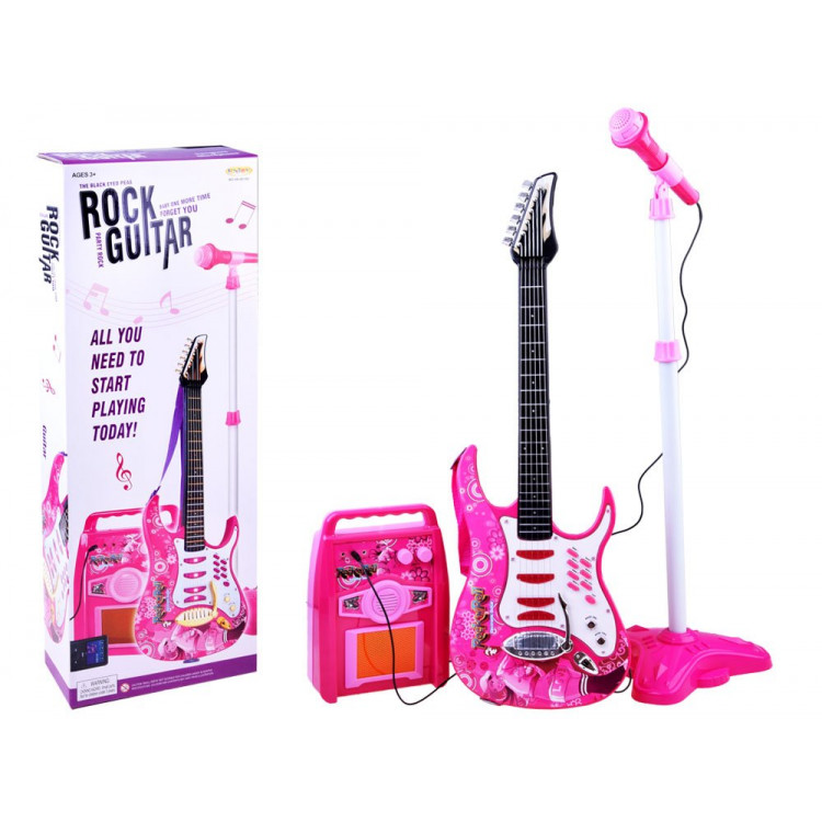 Gitara so zosilňovačom a mikrofónom ružová 